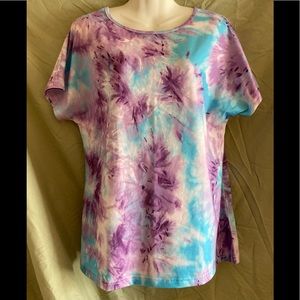NWOT Tie dyed White, Blue & Purple Short Sleeves Top sz M by Hocosit